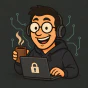 Cartoon of Cole with glasses, headphones, coffee and a laptop